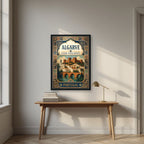 Al-Gharb — Algarve art print, in a black frame, styled in a desk
