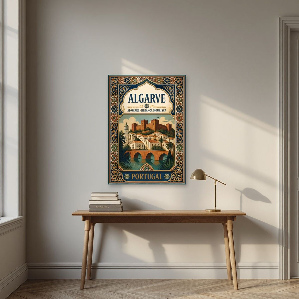 Al-Gharb — Algarve art print, unframed poster, styled in a desk