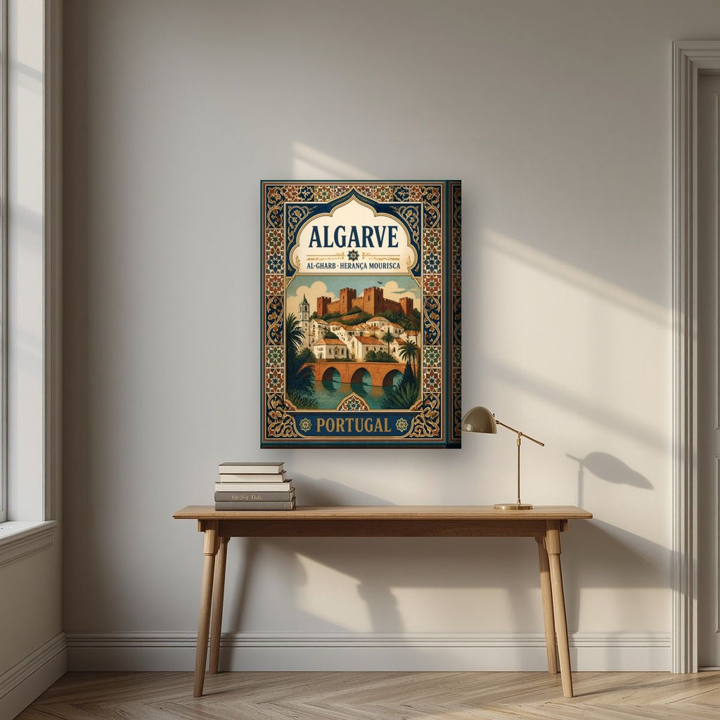 Al-Gharb — Algarve art print, on thick canvas, styled in a desk