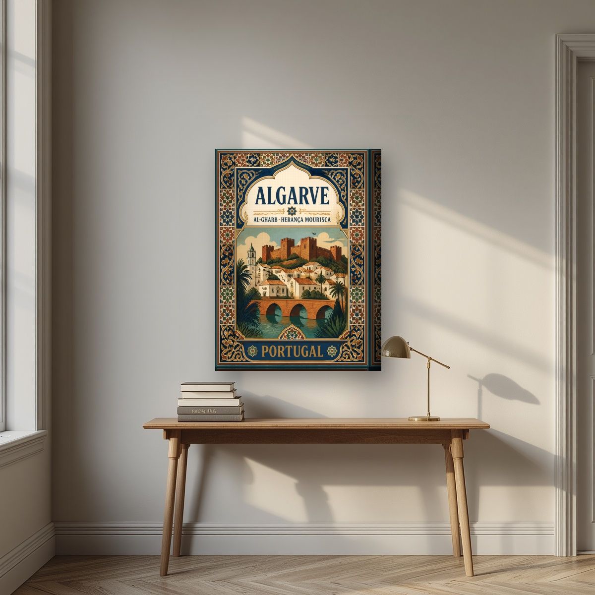 Al-Gharb — Algarve art print, on thick canvas, styled in a desk