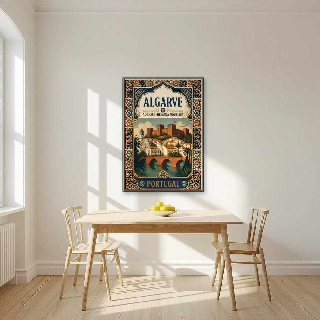 Al-Gharb — Algarve art print, unframed poster, styled in a kitchen