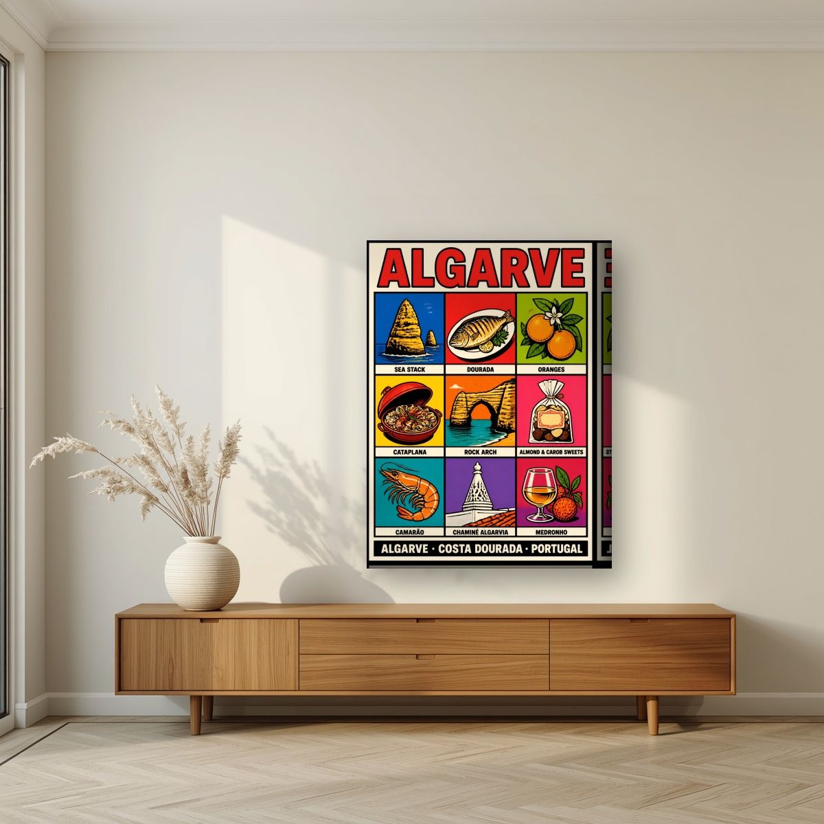 Costa Dourada — Algarve art print, on thick canvas, styled in a living room