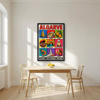 Costa Dourada — Algarve art print, in a black frame, styled in a kitchen