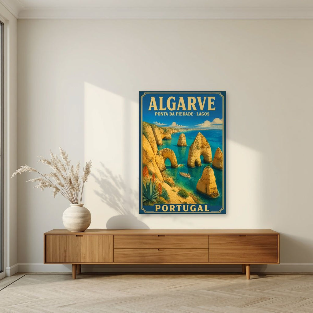 Ponta da Piedade — Algarve art print, unframed poster, styled in a living room