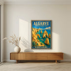 Ponta da Piedade — Algarve art print, in an oak frame, styled in a living room