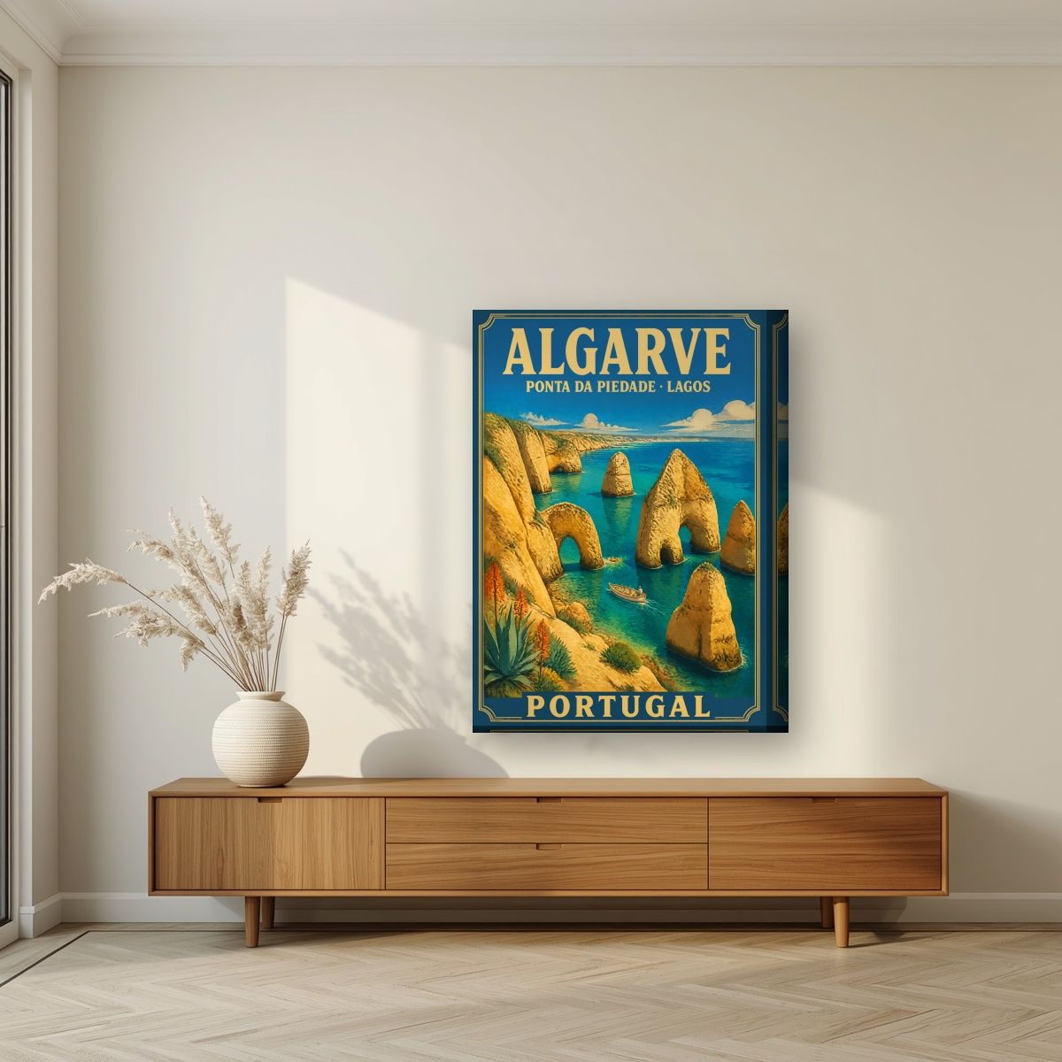 Ponta da Piedade — Algarve art print, on thick canvas, styled in a living room