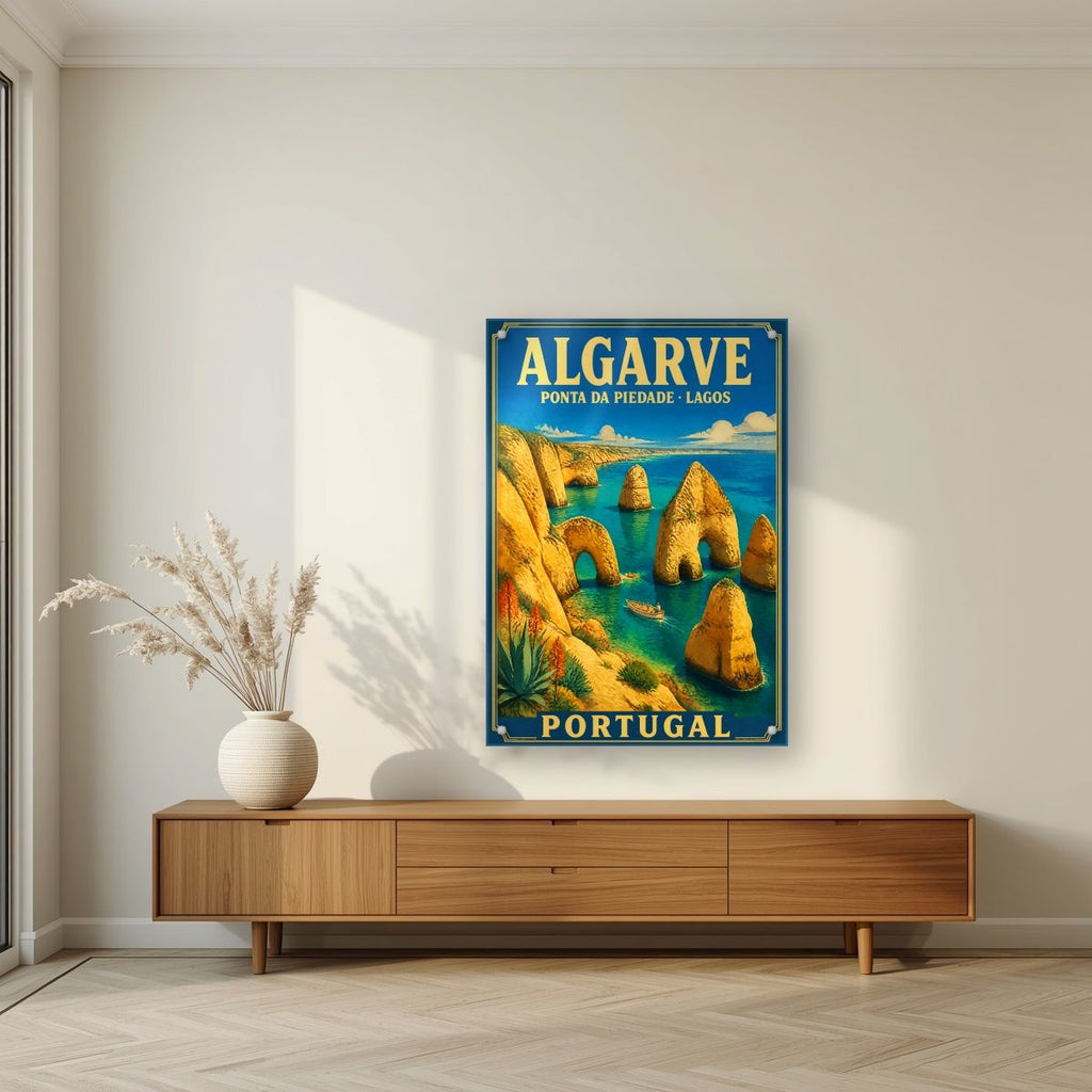 Ponta da Piedade — Algarve art print, as an acrylic print, styled in a living room