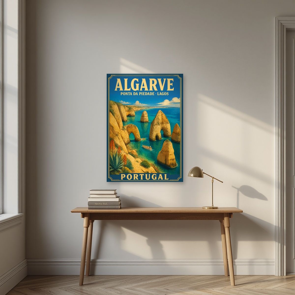 Ponta da Piedade — Algarve art print, unframed poster, styled in a desk