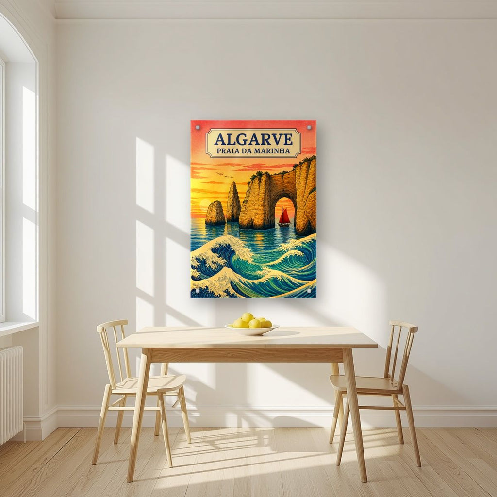 Praia da Marinha — Algarve art print, as an acrylic print, styled in a kitchen