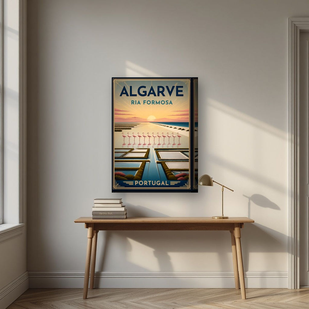 Ria Formosa — Algarve art print, on thick canvas, styled in a desk