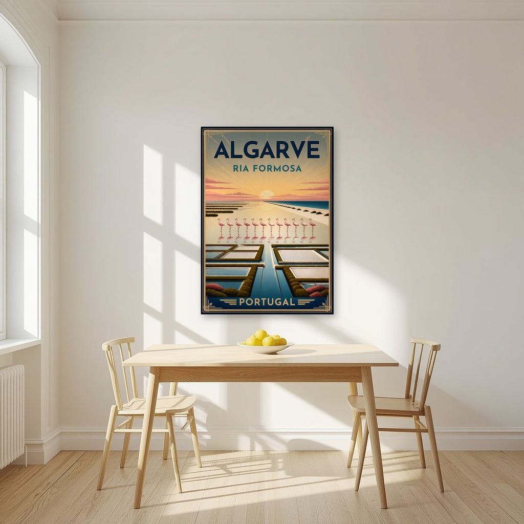 Ria Formosa — Algarve art print, unframed poster, styled in a kitchen