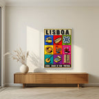 Cidade de Fado — Lisbon art print, in a white frame, styled in a living room