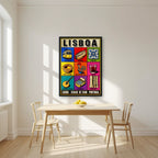 Cidade de Fado — Lisbon art print, in a black frame, styled in a kitchen