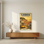 Electrico 28 — Lisbon art print, unframed poster, styled in a living room