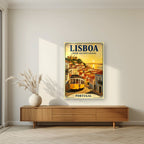Electrico 28 — Lisbon art print, as an acrylic print, styled in a living room