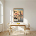 Torre de Belem — Lisbon art print, in an oak frame, styled in a kitchen