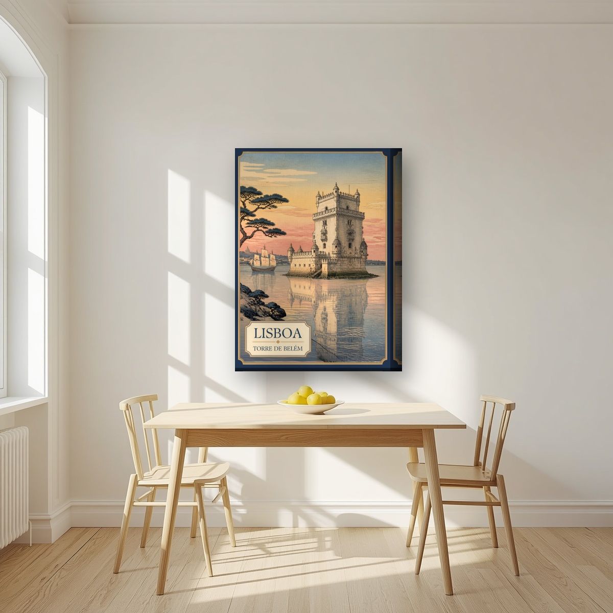 Torre de Belem — Lisbon art print, on thick canvas, styled in a kitchen
