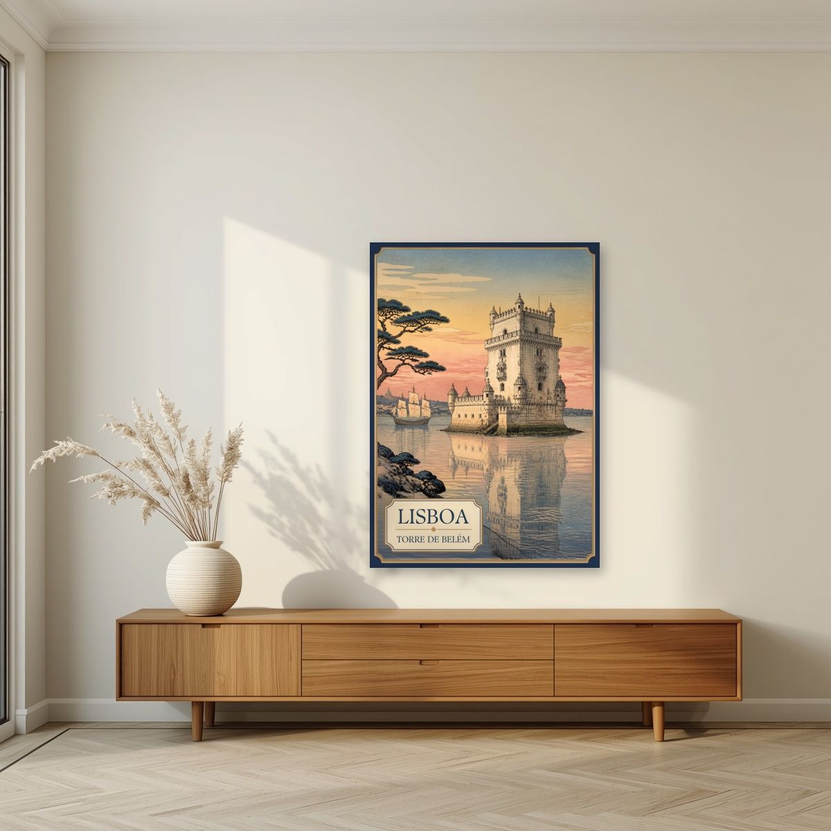 Torre de Belem — Lisbon art print, unframed poster, styled in a living room