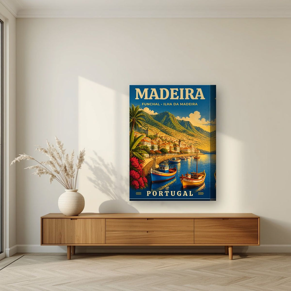 Baia do Funchal — Madeira art print, on thick canvas, styled in a living room