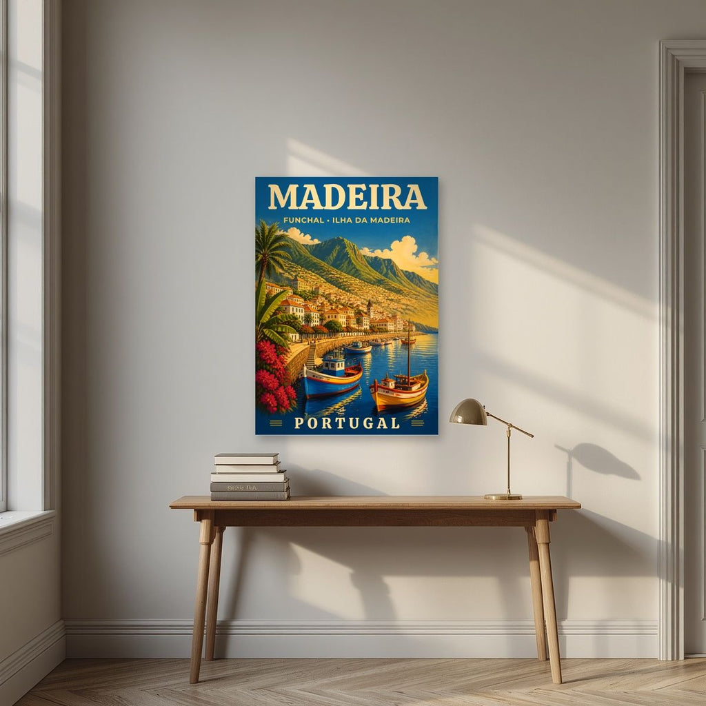 Baia do Funchal — Madeira art print, unframed poster, styled in a desk