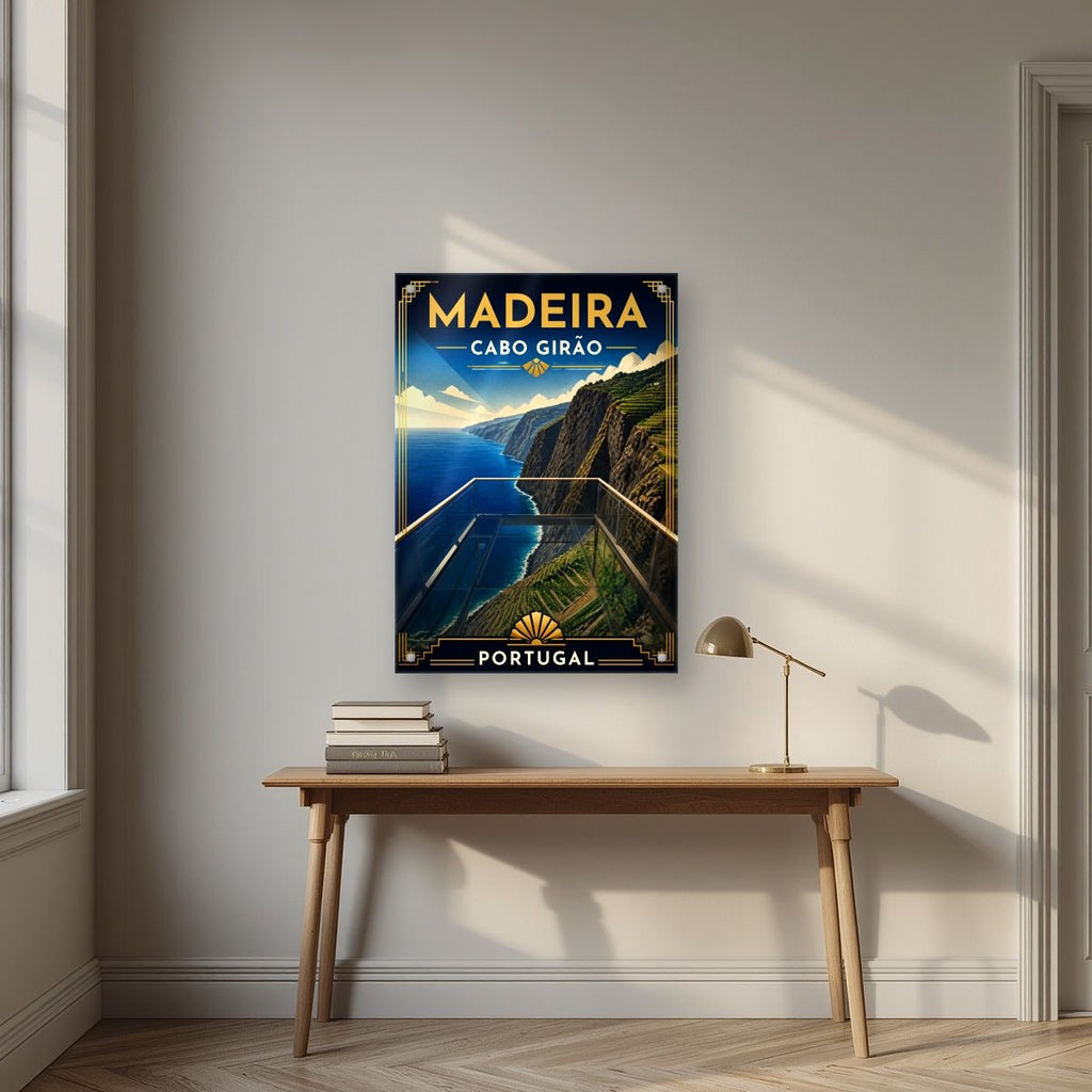Cabo Girao — Madeira art print, as an acrylic print, styled in a desk