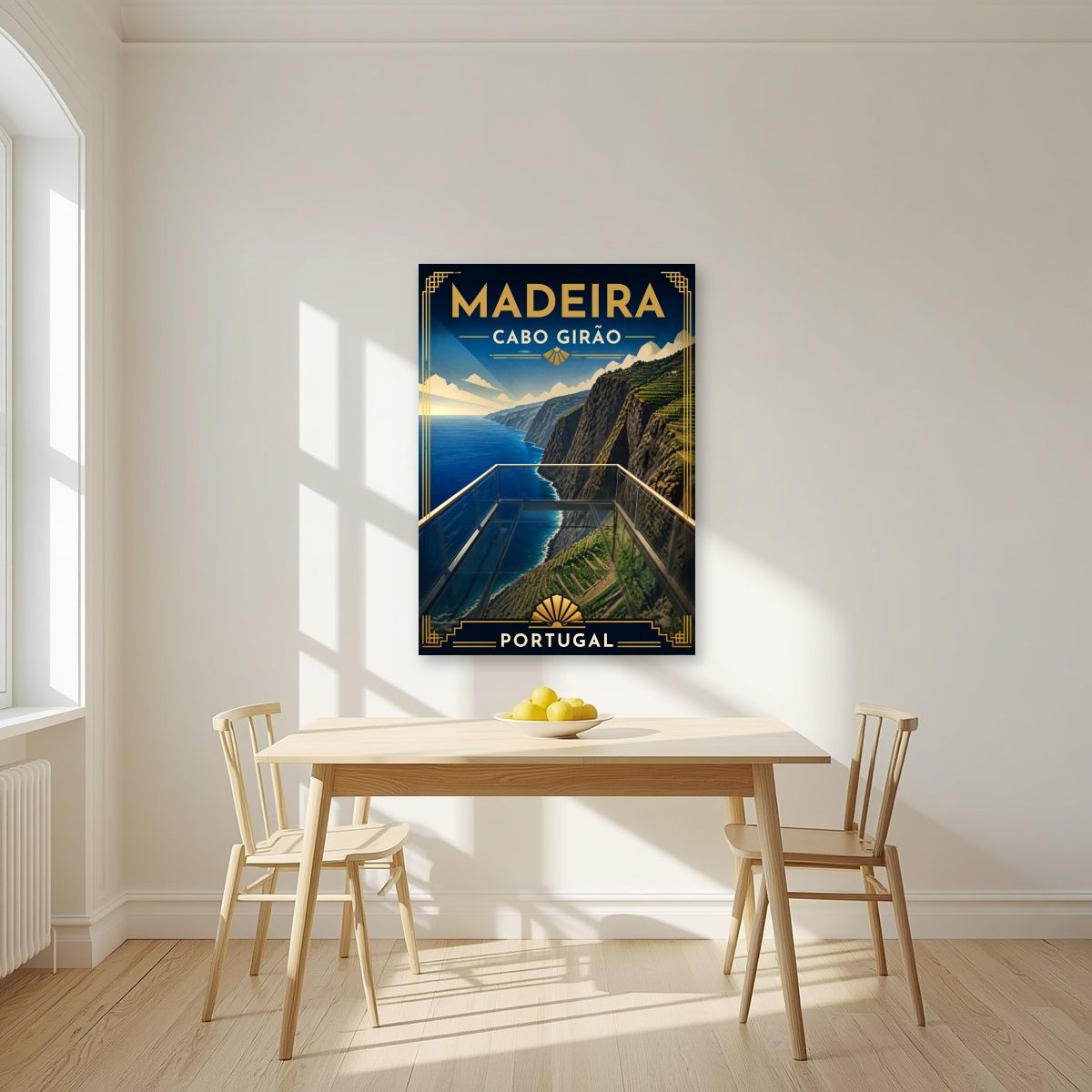 Cabo Girao — Madeira art print, unframed poster, styled in a kitchen