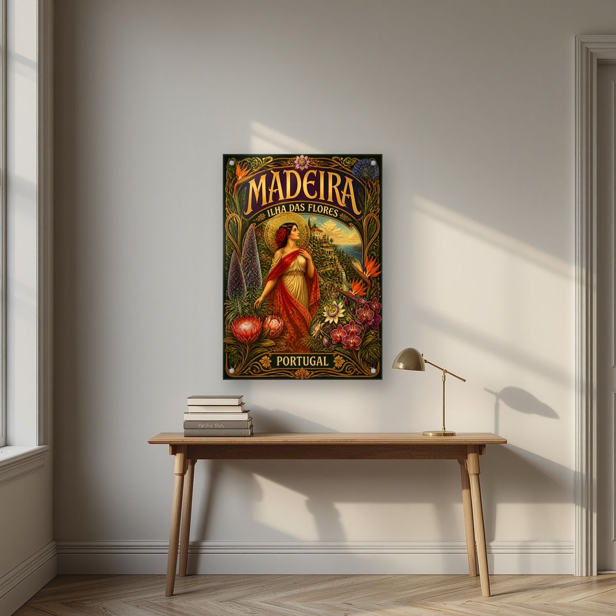 Flor da Ilha — Madeira art print, as an acrylic print, styled in a desk