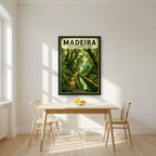 Levada Verde — Madeira art print, in a black frame, styled in a kitchen