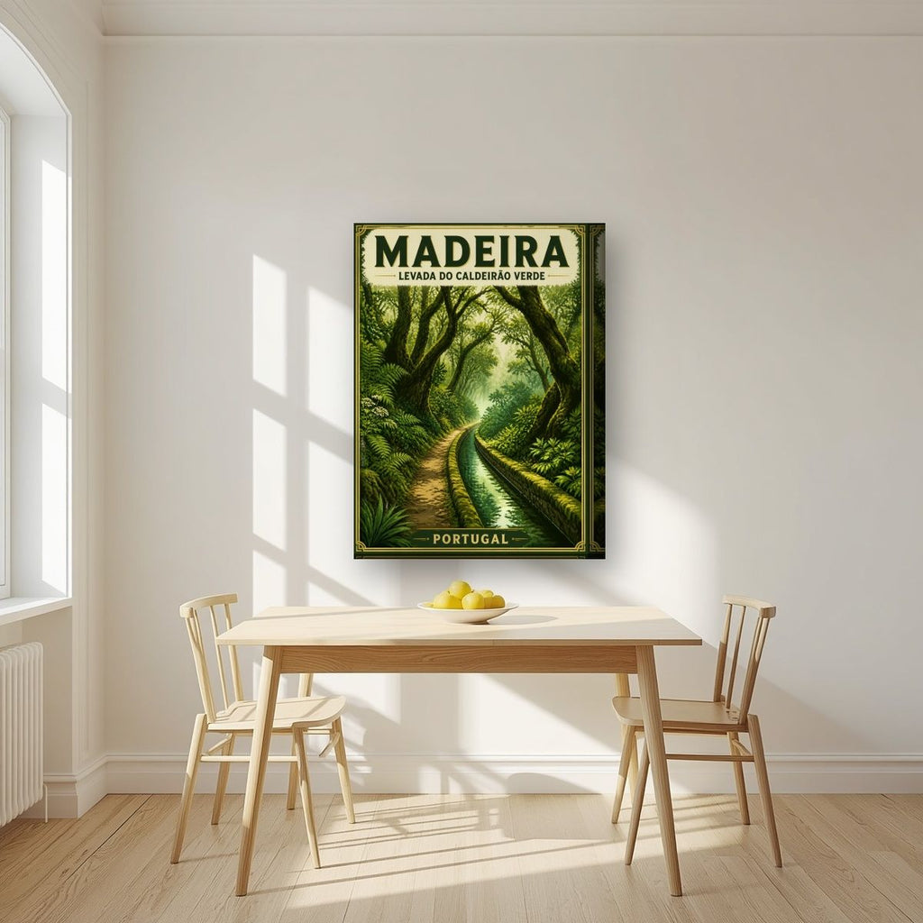 Levada Verde — Madeira art print, on thick canvas, styled in a kitchen