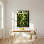Levada Verde — Madeira art print, on thick canvas, styled in a kitchen