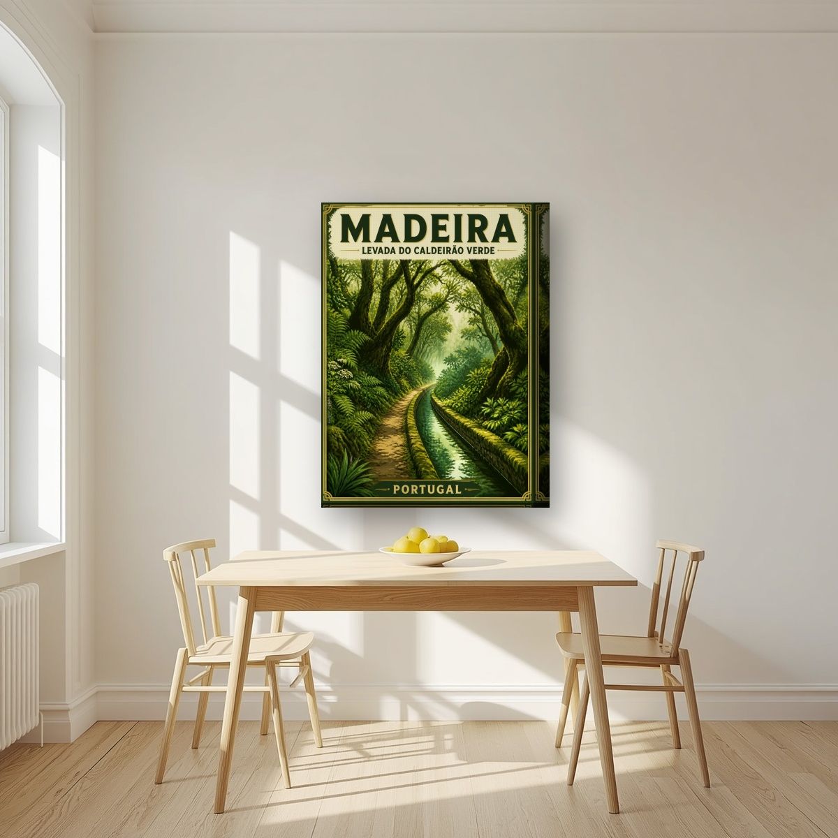 Levada Verde — Madeira art print, on thick canvas, styled in a kitchen