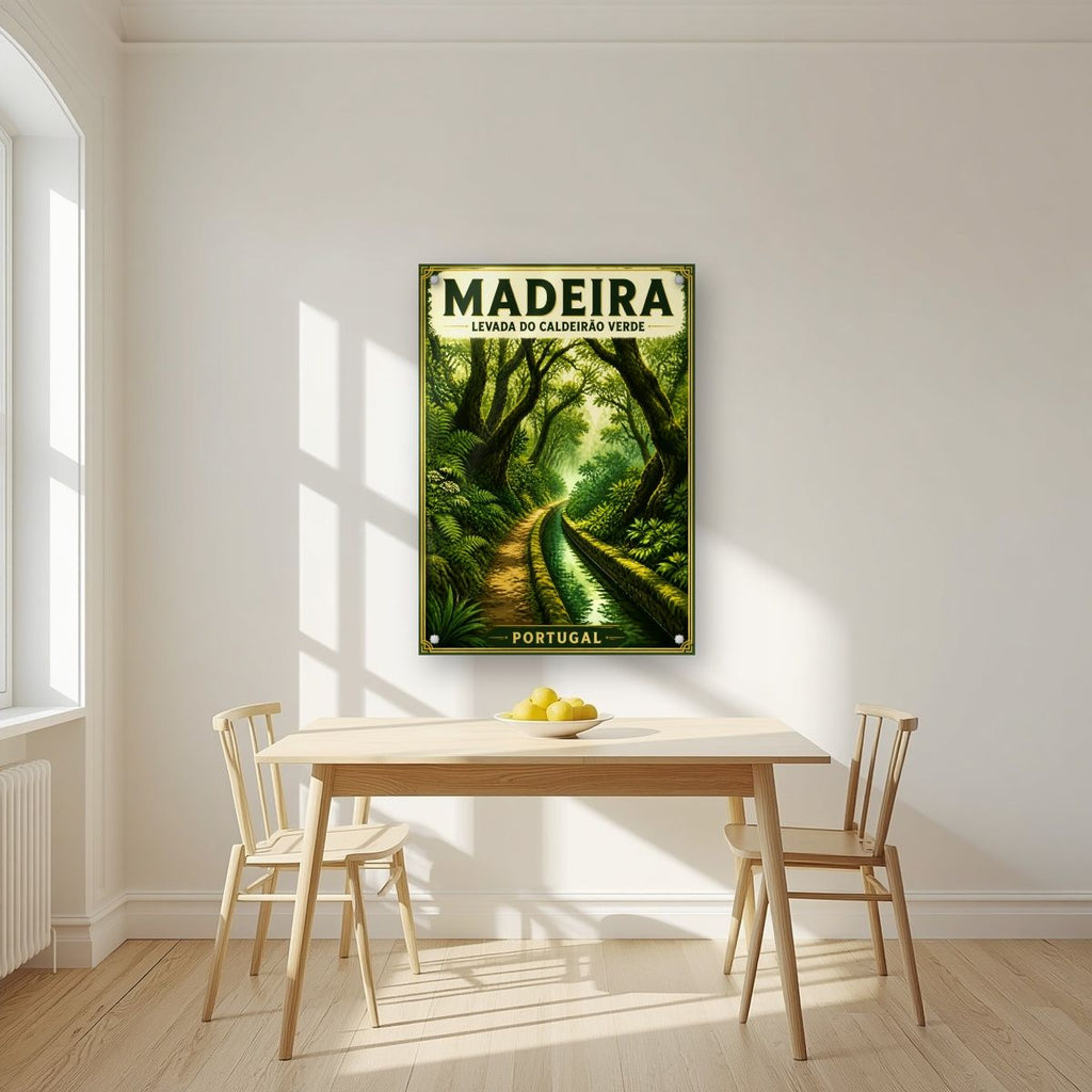 Levada Verde — Madeira art print, as an acrylic print, styled in a kitchen