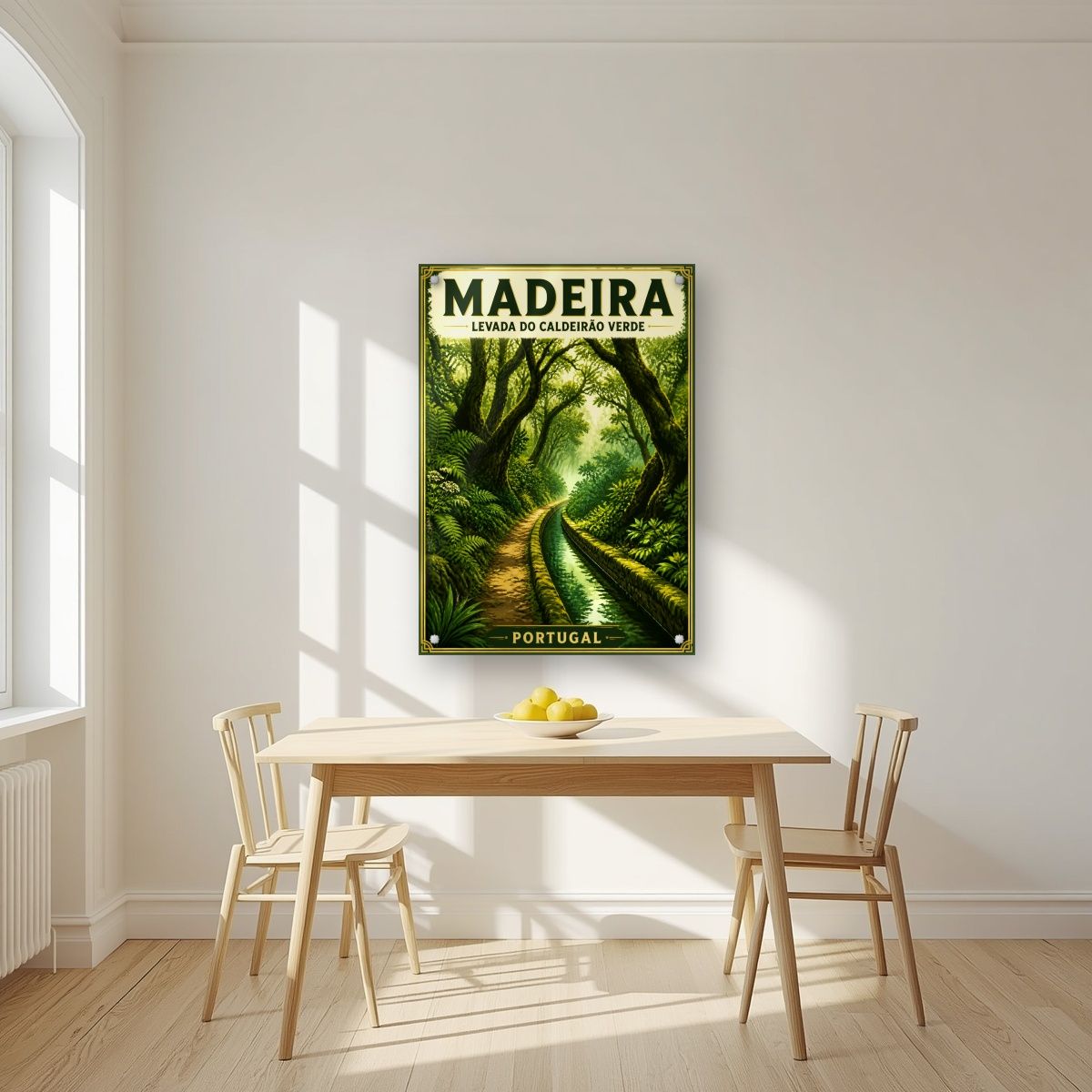 Levada Verde — Madeira art print, as an acrylic print, styled in a kitchen