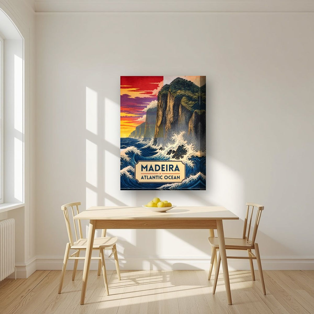 Mar Bravo — Madeira art print, on thick canvas, styled in a kitchen
