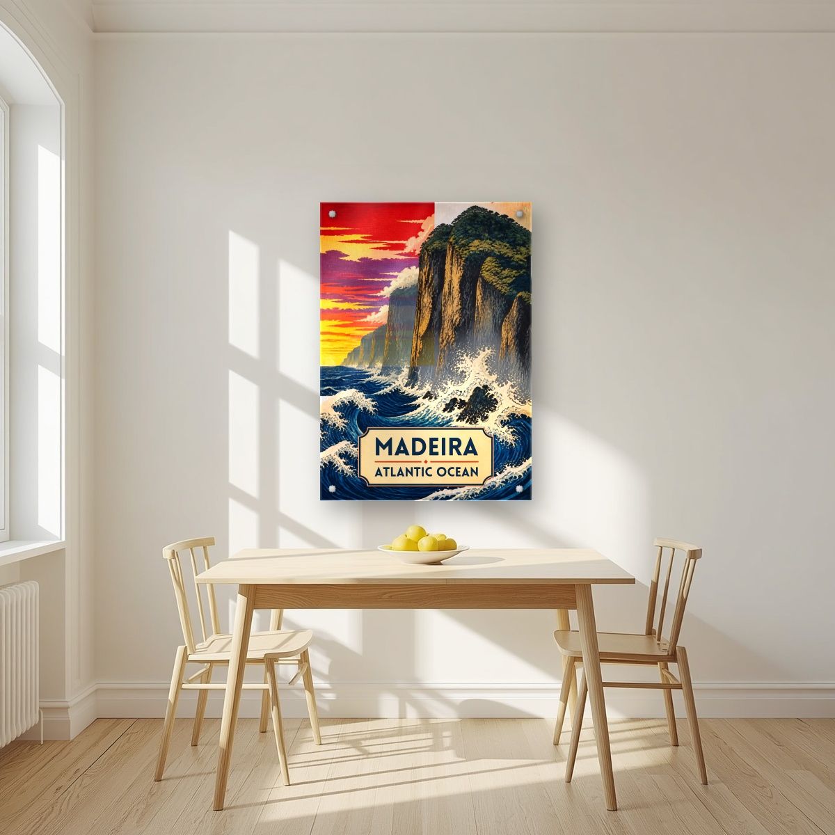 Mar Bravo — Madeira art print, as an acrylic print, styled in a kitchen