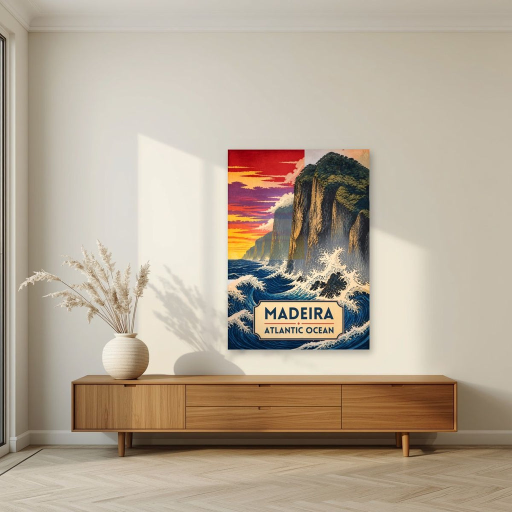 Mar Bravo — Madeira art print, unframed poster, styled in a living room