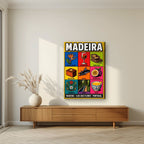 Nove Tesouros — Madeira art print, on slim canvas, styled in a living room