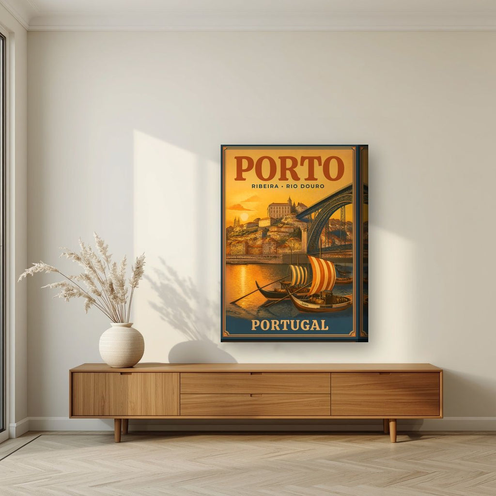 Barcos Rabelos — Porto art print, on thick canvas, styled in a living room