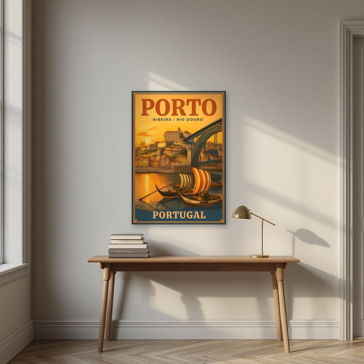 Barcos Rabelos — Porto art print, unframed poster, styled in a desk