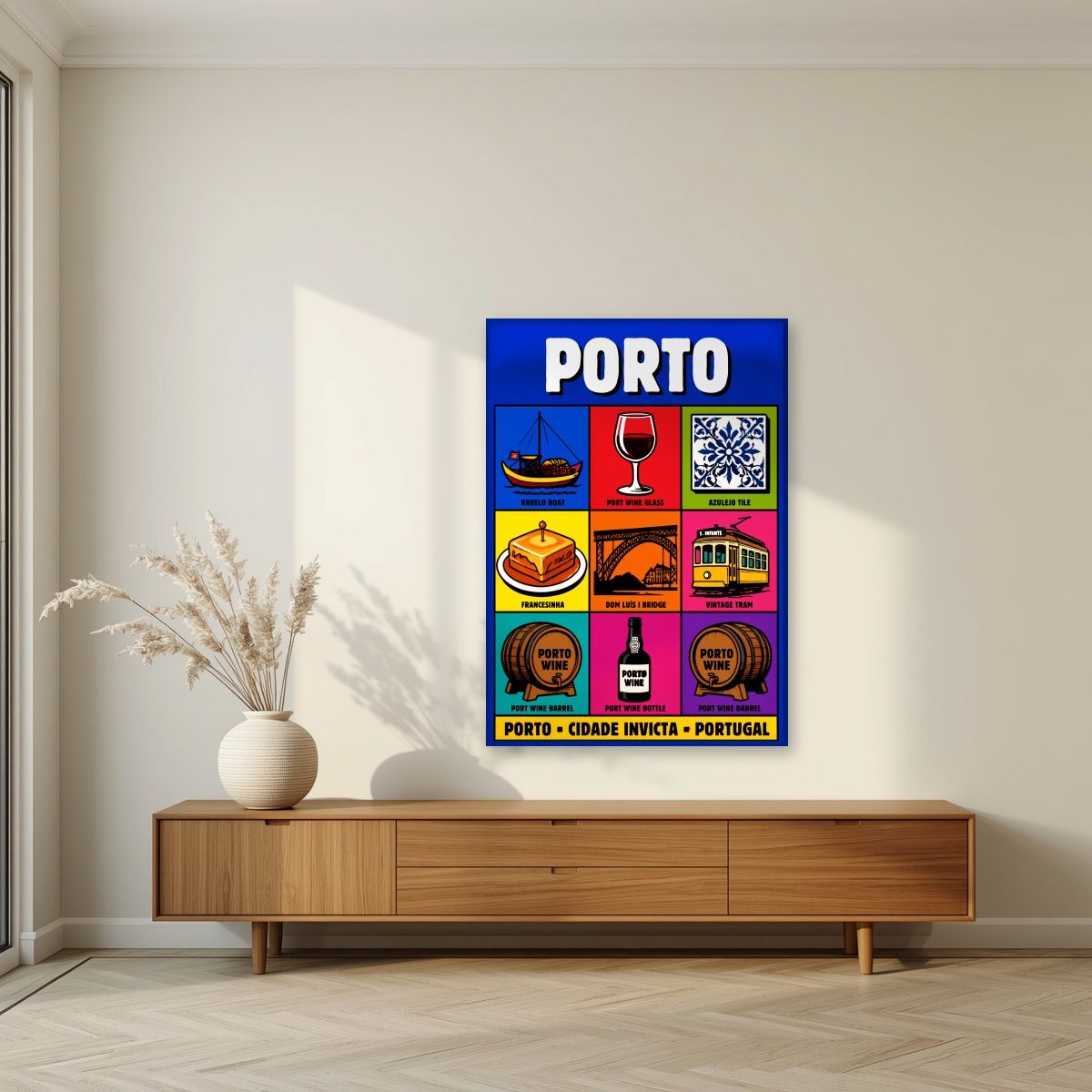 Cidade Invicta — Porto art print, unframed poster, styled in a living room