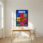 Cidade Invicta — Porto art print, in a black frame, styled in a kitchen
