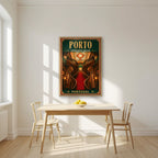 Escadaria Vermelha — Porto art print, in an oak frame, styled in a kitchen