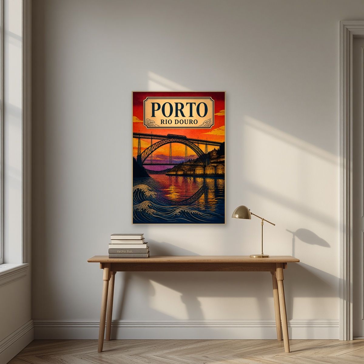 Por do Sol no Douro — Porto art print, unframed poster, styled in a desk