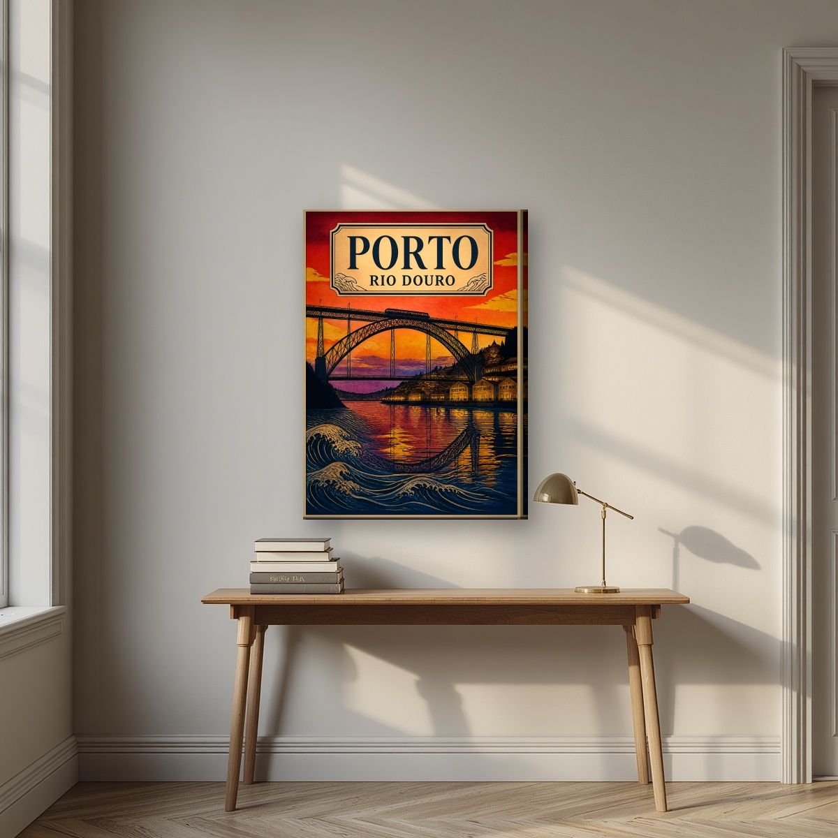 Por do Sol no Douro — Porto art print, on slim canvas, styled in a desk