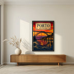 Por do Sol no Douro — Porto art print, in a black frame, styled in a living room