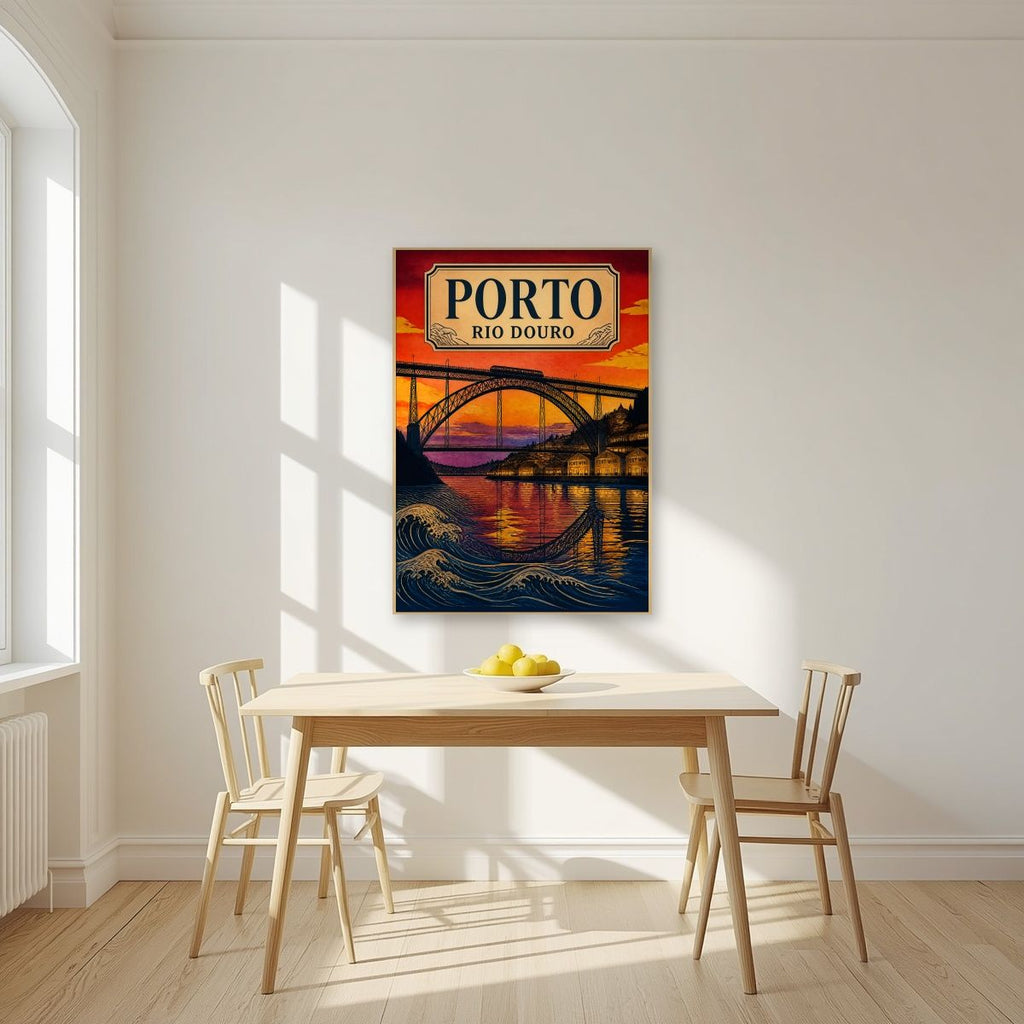 Por do Sol no Douro — Porto art print, unframed poster, styled in a kitchen