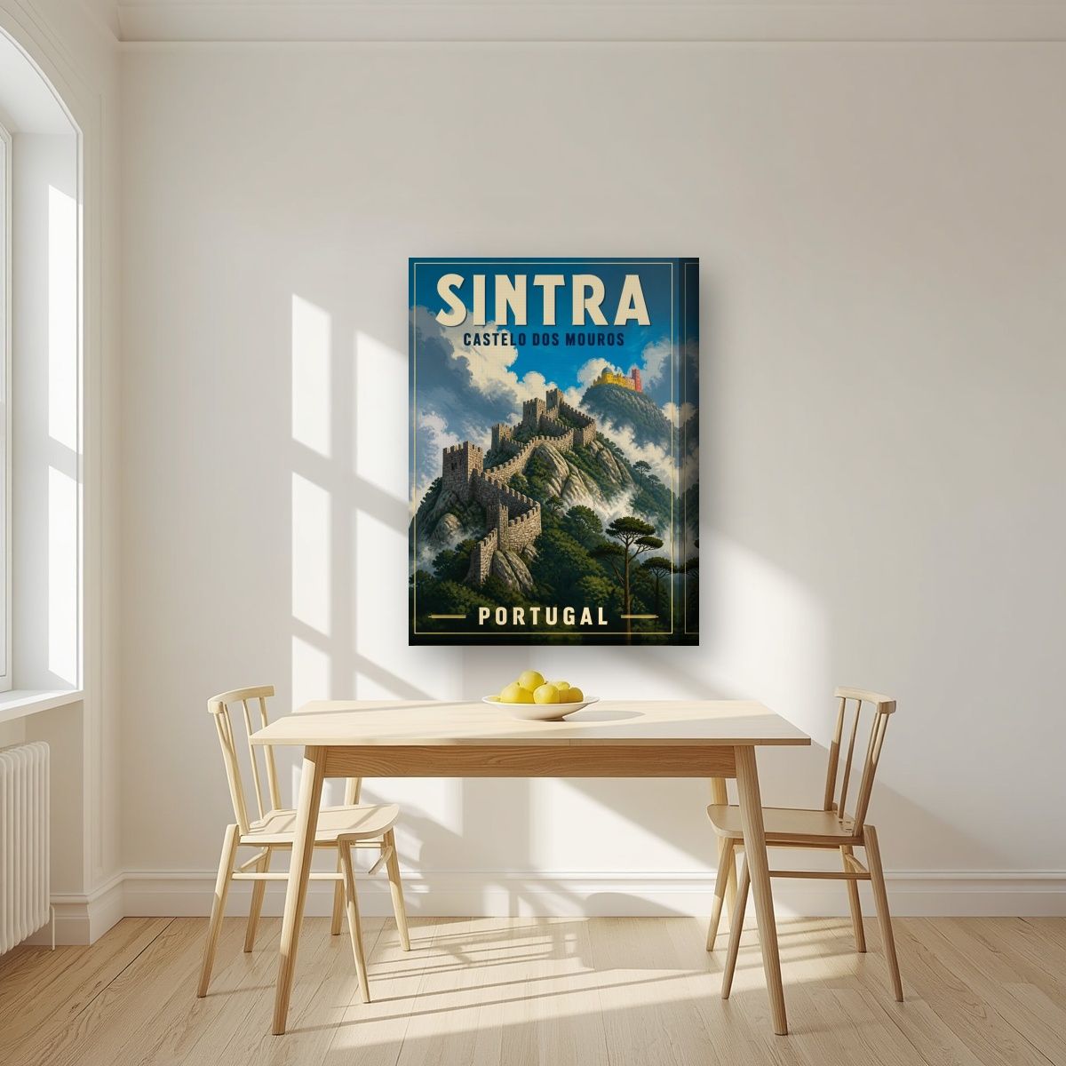 Castelo dos Mouros — Sintra art print, on thick canvas, styled in a kitchen