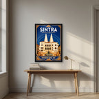 Chamines Reais — Sintra art print, in a black frame, styled in a desk