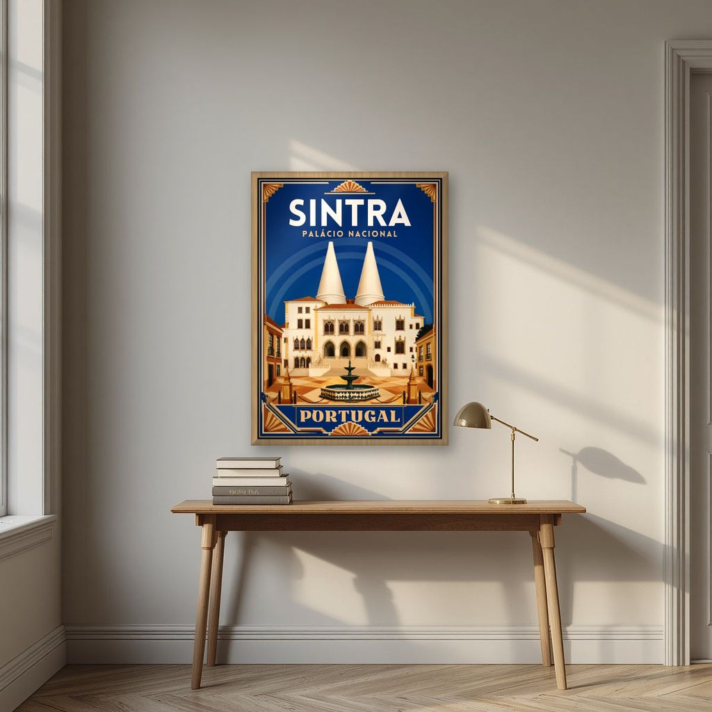Chamines Reais — Sintra art print, in an oak frame, styled in a desk