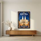 Chamines Reais — Sintra art print, in a black frame, styled in a living room
